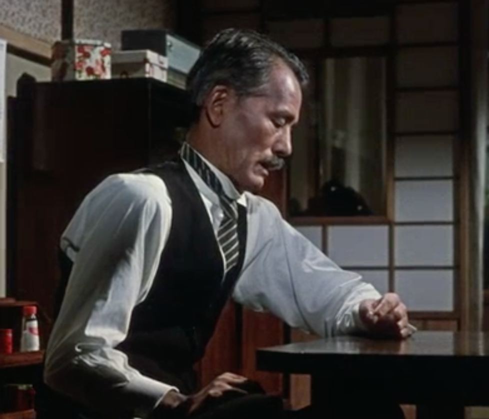 Chishū Ryū, as Shūhei Hirayama in Ozu's <em>An Autumn Afternoon</em>, alone after marrying off his only daughter